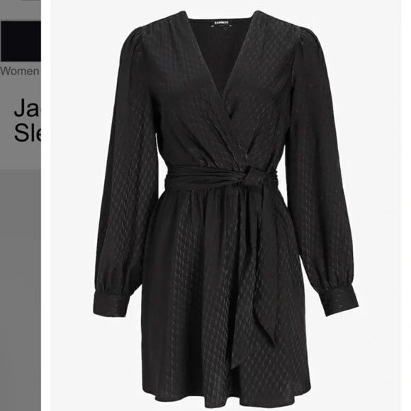 Express black silky long sleeve wrap mini dress, Small NWT - Picture 8 of 8